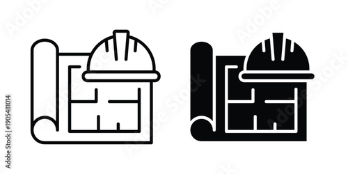 Construction plans icons in different styles. Simple icon design
