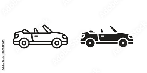 Convertible car icons in different styles. Simple icon design