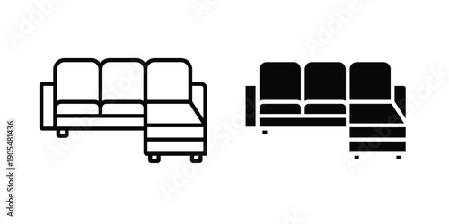 Corner sofa icons in different styles. Simple icon design
