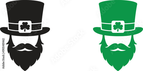 Leprechaun Face with Top Hat and Beard, Saint Patrick’s Day Irish Character Vector Icon