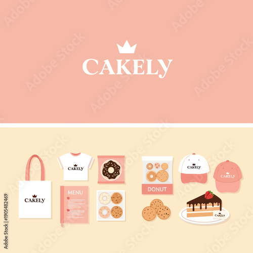 Cakely Branding Elements and Bakery Items.