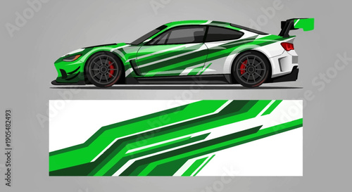 Green sports car with bold graphics and aerodynamic styling on a race track.
