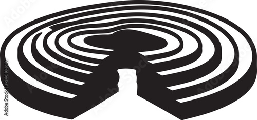 Person standing in a circular maze or labyrinth design
