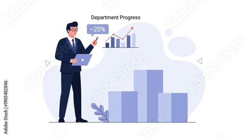 Businessman points to negative growth chart, department progress report, business strategy