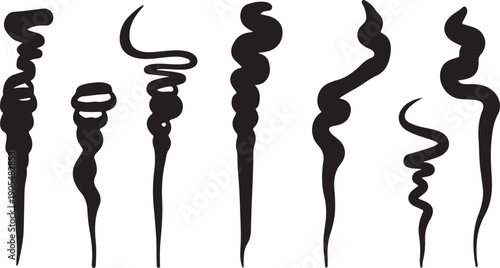 Collection of abstract black swirling line art designs elements