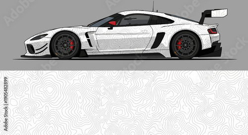 Side Profile of White Racecar with Large Rear Spoiler and Aerodynamic Body.