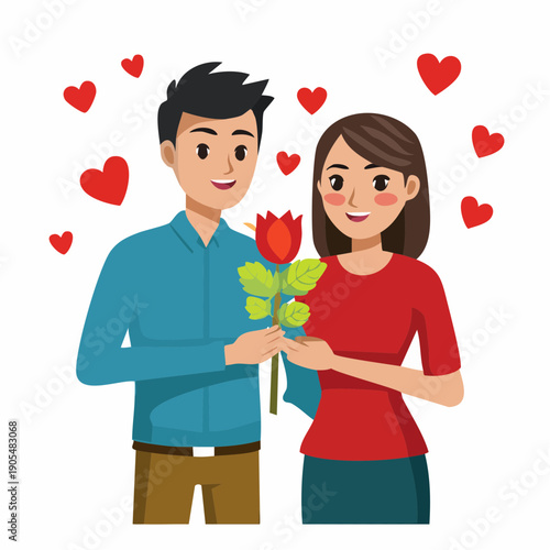 Couple sharing love with a red rose in a tender moment