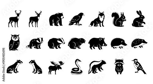Forest Animal Silhouettes Flat Vector Set