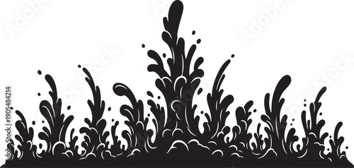 Black liquid splashing and dropping in a dynamic motion