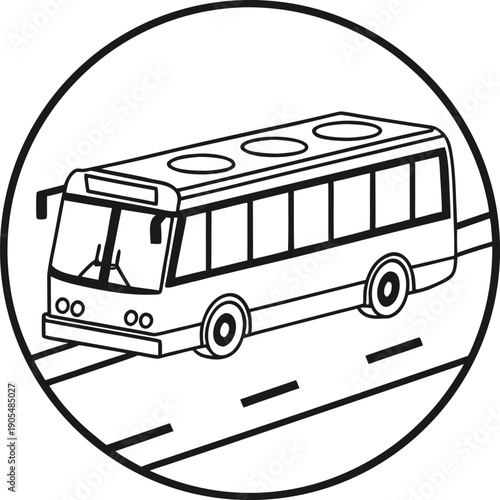 landscape,bus,pine trees,clouds,nature,line art,minimalist,geometric,black and white