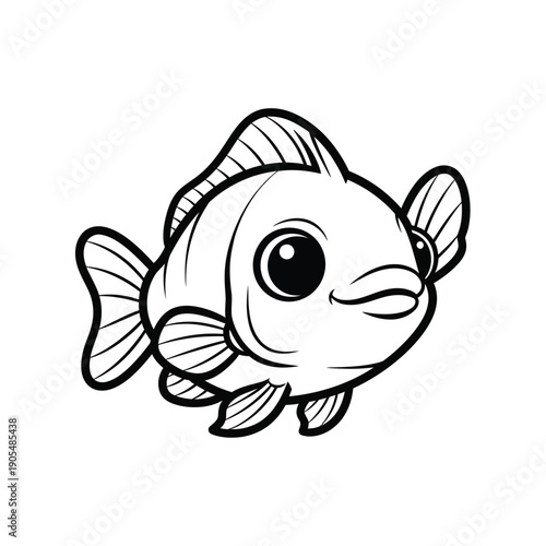 A cheerful cartoon fish swimming with a friendly expression and simple line art