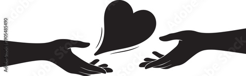 Silhouette of hands passing a heart symbol with love