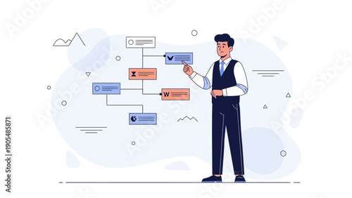 Businessman presenting flowchart, business strategy, planning, and organization concept