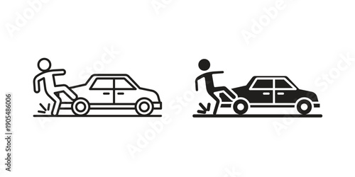 Frontal crash icons in different styles. Simple icon design