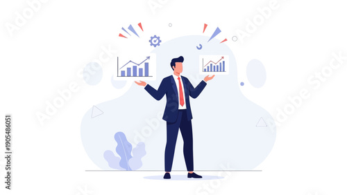 Businessman comparing two financial charts, decision making, business strategy