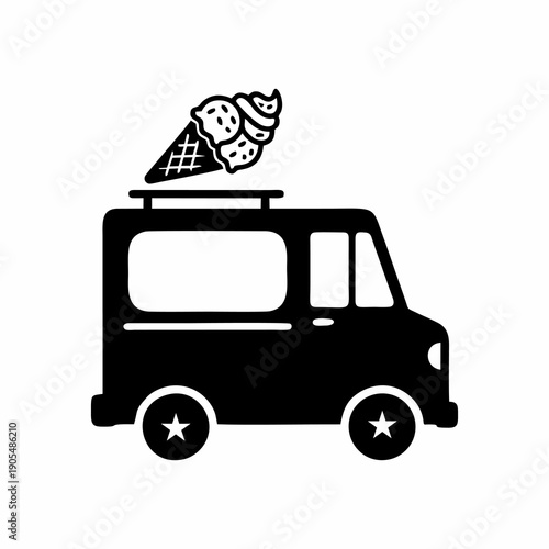 vector silhouette of an ice cream seller's car on a white background