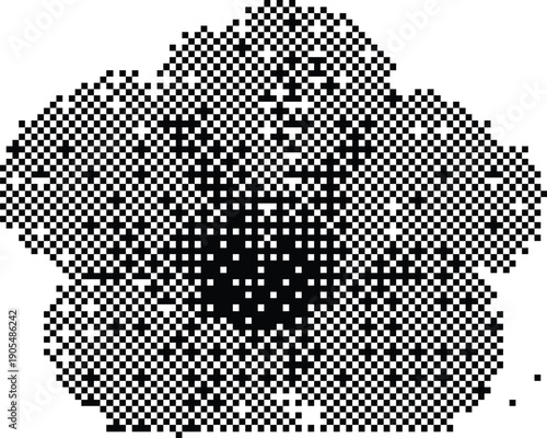 Retro monochrome pansy flower illustration with vintage digital 1-bit dithering and stipple halftone effect on white background