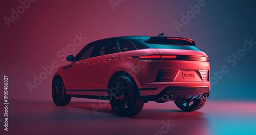Isolated Stylish Red SUV Vehicle . Dynamic red SUV parked on white background, perfect for advertising and transportation design