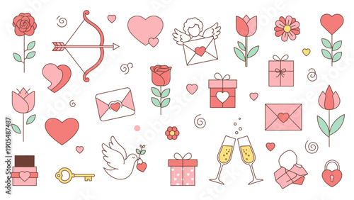 Valentine's Day Icons Love, Romance, and Sweet Gestures Collection