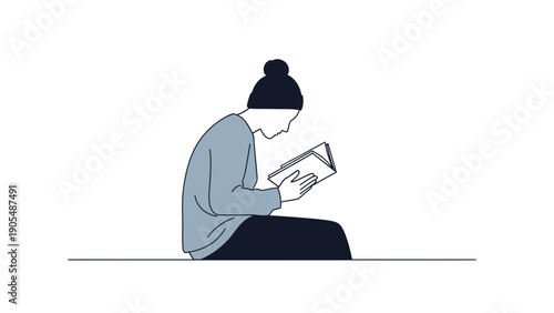 Minimalist illustration of a person deeply absorbed in reading a book, symbolizing knowledge, leisure, and personal growth