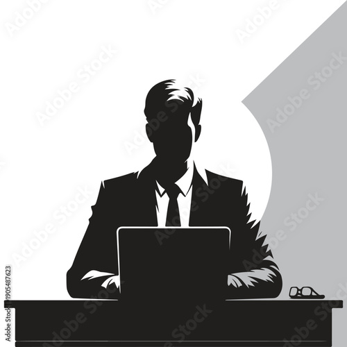 Entrepreneur working on laptop. silhouette business vector