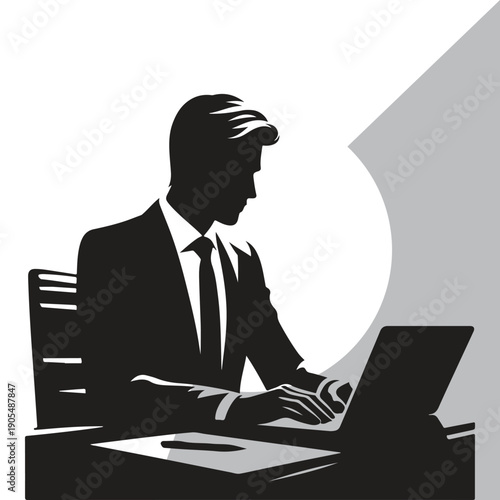 Entrepreneur working on laptop. silhouette business vector