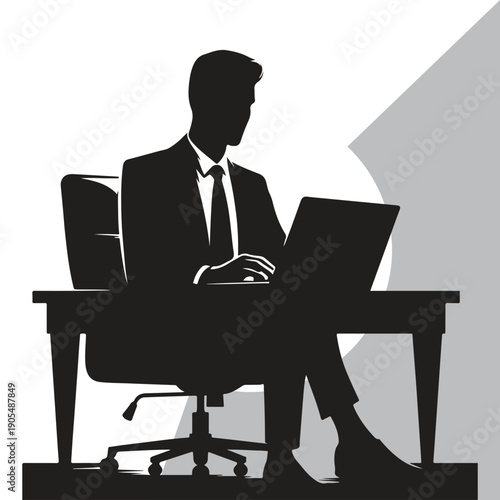 Entrepreneur working on laptop. silhouette business vector