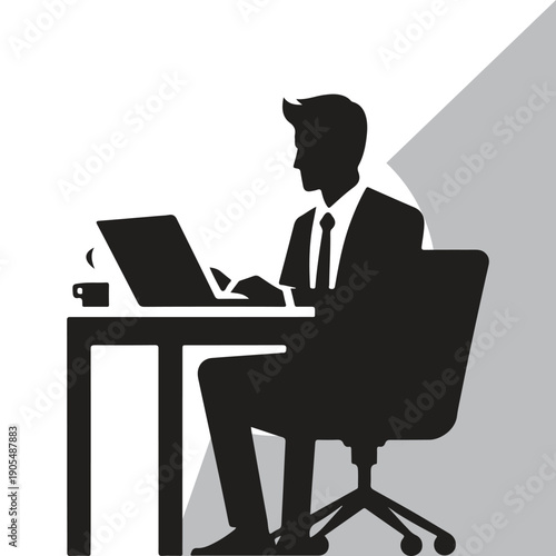 Entrepreneur working on laptop. silhouette business vector