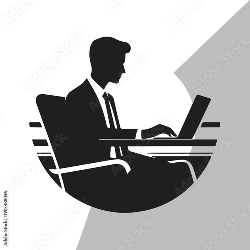 Entrepreneur working on laptop. silhouette business vector