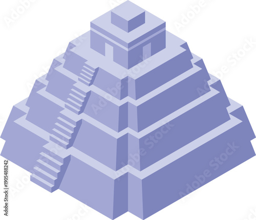 Isometric projection of a mayan pyramid, showcasing its stepped structure and towering presence, evoking ancient civilization and architectural marvels