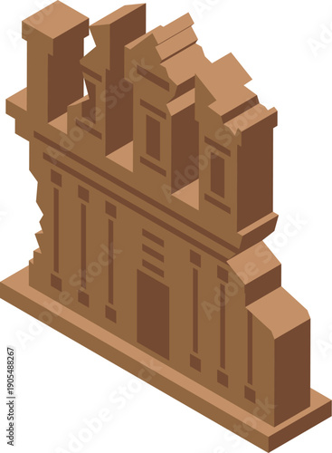 Isometric view of the treasury building in petra, jordan, showcasing its ancient architecture and historical significance