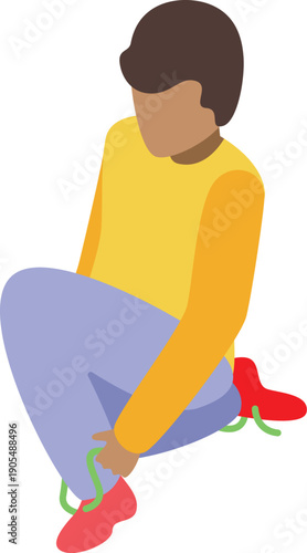 Young athlete tying his shoelaces getting ready for a workout