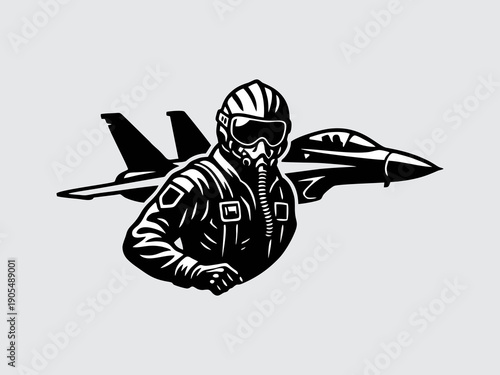 Jet Pilot Character and Fighter Aircraft Aviation Mascot