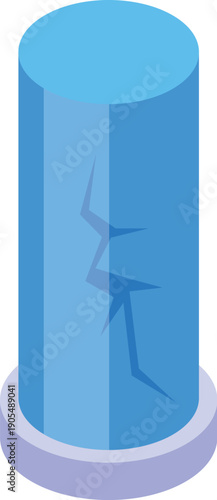 Blue cylinder showing prominent cracks, suggesting damage or malfunction, isolated on white background