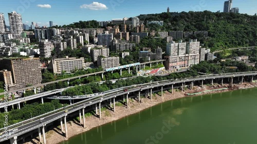 Chongqing Liziba Metro Station Aerial View with Yangtze River
