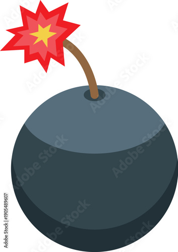 Spherical bomb with burning fuse, representing imminent danger, terrorism, and explosive threats