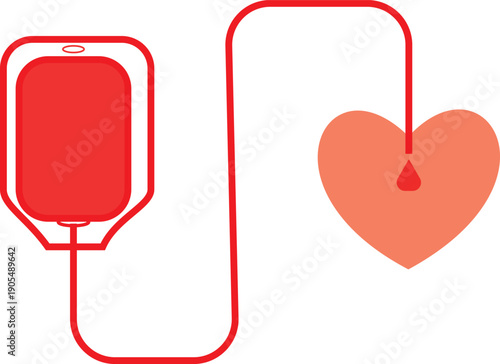 Blood Donation Concept with Blood Bag Tube Connected to Heart – Healthcare Vector Illustration