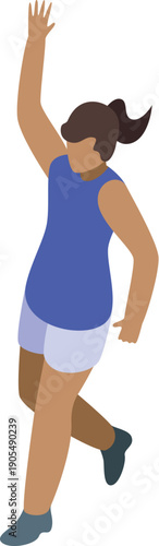 Energetic sportswoman running and waving, embodying athleticism and competition