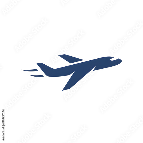 Airplane in Flight, Dark Blue Silhouette on White Background