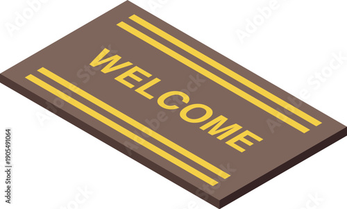 Isometric welcome mat with yellow stripes, providing a warm greeting for visitors