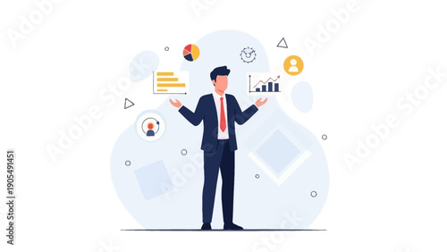 Businessman Juggling Tasks, Data, and Time Management - Business Strategy Concept