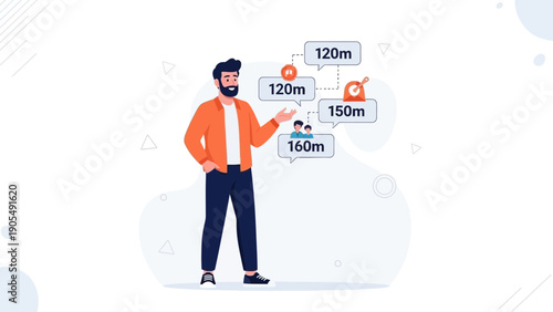 Man Illustrates Business Growth Metrics and Teamwork with Growth Charts