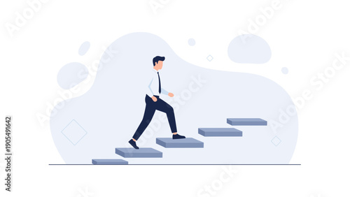 Businessman climbing stairs, concept of career growth and success