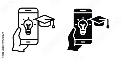 Mobile learning icons in different styles. Simple icon design