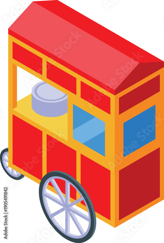 Red street food cart selling popcorn at a local market or fair