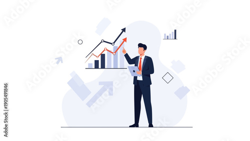 Businessman analyzing upward trending financial graph with tablet