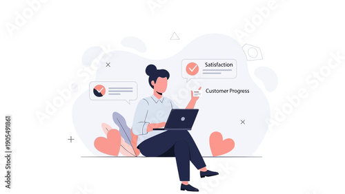 Customer Satisfaction and Progress Tracking with Laptop and Feedback Icons