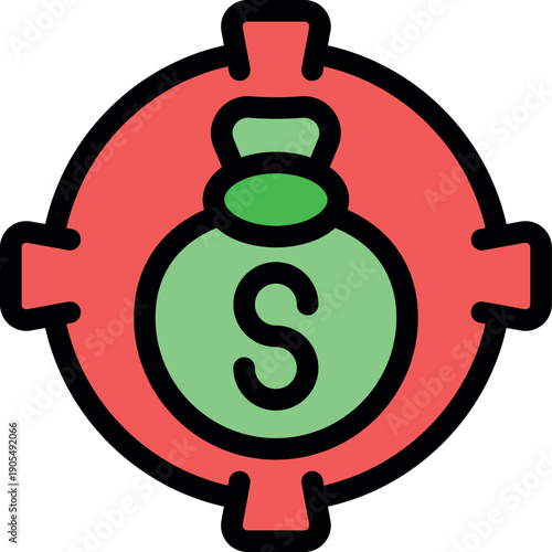 Targeting financial success, a money bag at the center of a target symbolizes achieving monetary goals with focused strategy and planning