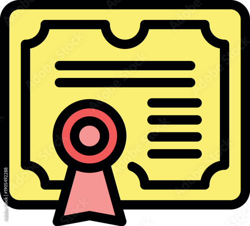 Yellow official document with red stamp and pink ribbon, celebrating academic success and educational milestones