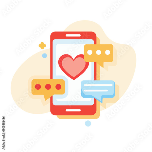 Beautiful Digital Romance Application Concept flat design vector illustration showing empty state ui for dating messages